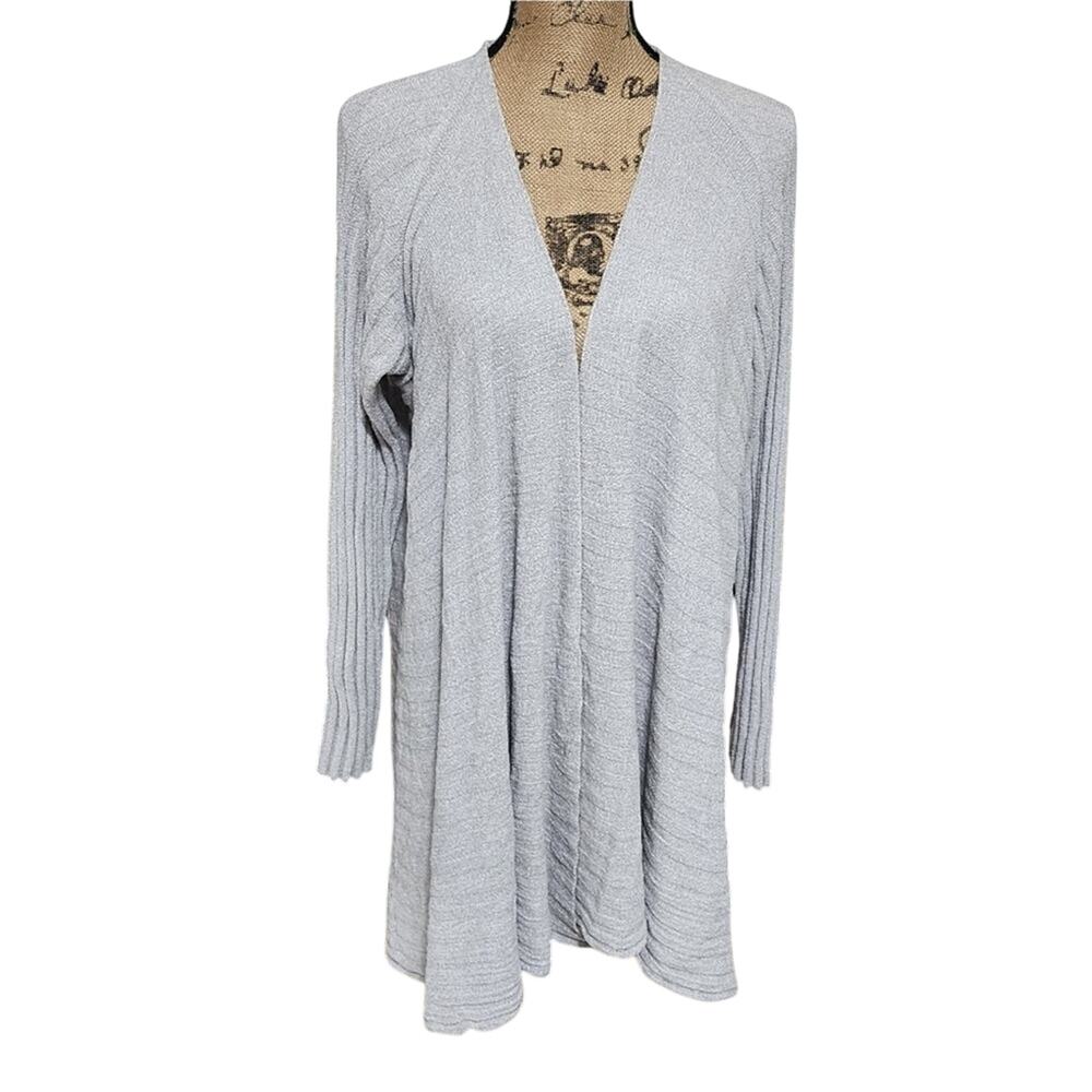 Tommy Bahama Island Soft Gray Knit Open Front Long Sleeve Cardigan Sweater